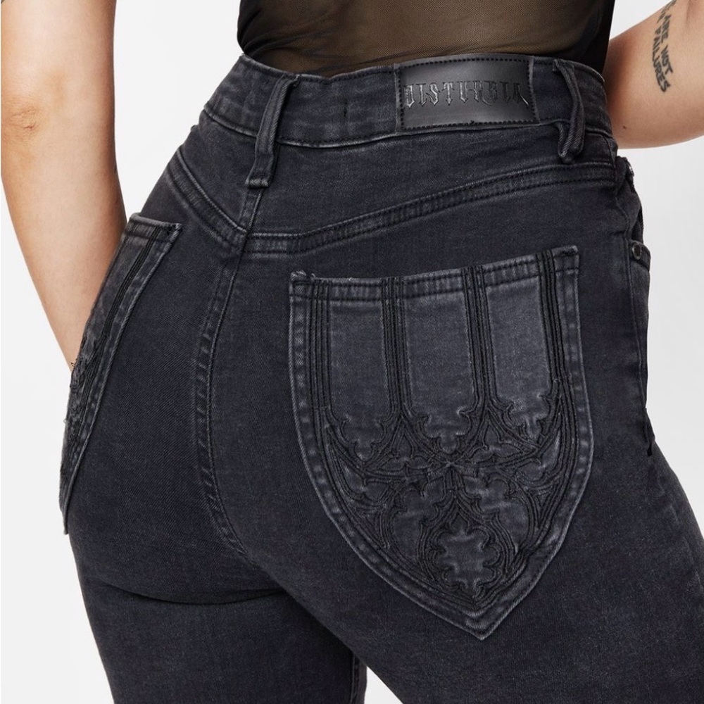 Disturbia Void High Rise Gothic Embroidered Black Jeans
